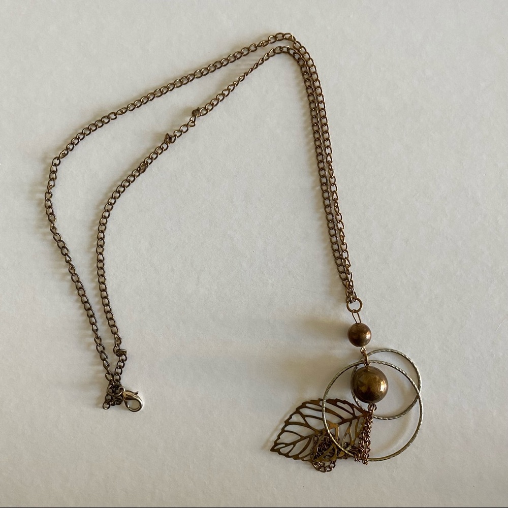 Oxidized Gold Long Leaf Necklace